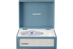 Crosley CR3517A-WB Voyager Retro Portable CD Player with Stereo Bluetooth Speakers and FM Radio, Washed Blue