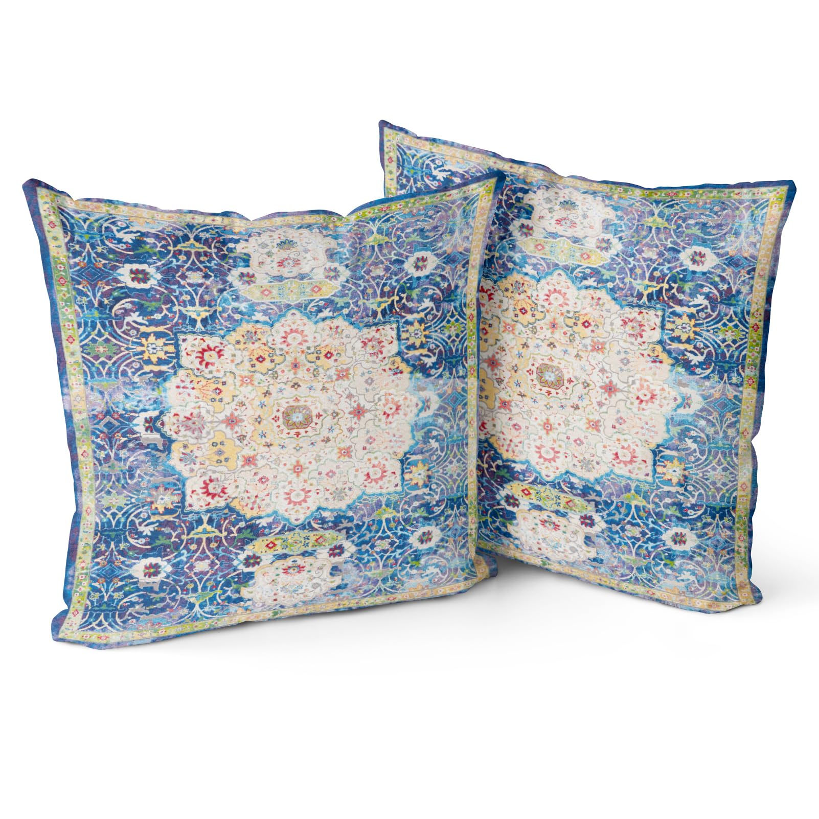 Snylcce Boho Throw Pillow Covers Set of 2 Midnight Blue Antique & Vintage Design, Double-Sided Pattern - 45x45 cm Soft Cushion Covers for Garden Couch, Sofa, Bed - Decorative 18x18 Inch Pillowcases