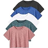 Cosy Pyro 5-Pack Women's Dry Fit Crop T-Shirts Short Sleeve Solid Cropped Athletic Top Crew Neck Casual Workout Yoga Tees