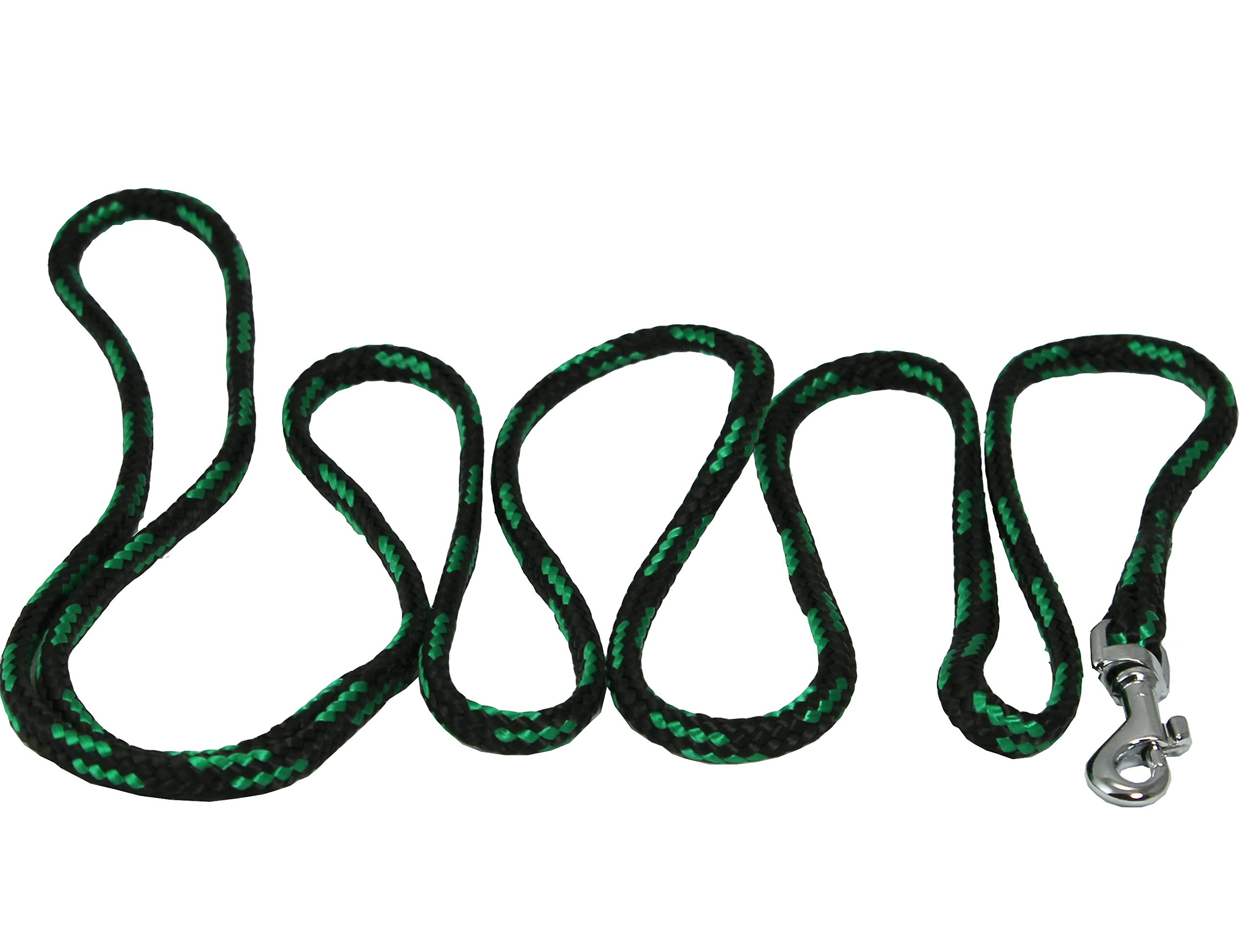 Dogs My Love 6ft Long Braided Rope Dog Leash Green with Black 6 Sizes (XXSmall: 6ft Long; 0.15" Diam (4mm))