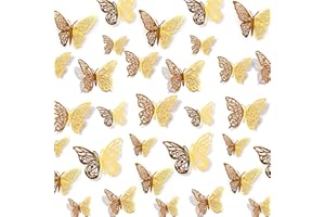 Witwatia 3D Butterfly Wall Decor, 48Pcs 4 Styles 3 Sizes, Removable Butterfly Wall Stickers, Gold Butterfly Decorations for B