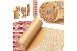 Honeycomb Packing Paper, MINHAO 15"x100' Eco Friendly Packing Paper for Moving Recyclable Honeycomb Paper Moving Supplies Bubble Paper Wrapping Protective Roll, With 36 Fragile Sticker Labels