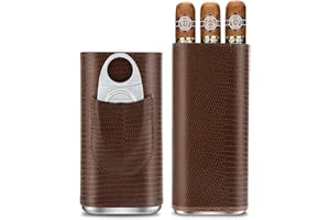 CIGARLOONG 3 Finger Leather Cigar Case Set, Cedar Wood Lined Humidor with Stainless Steel Cigar Cutter,Gift for Cigar Lovers 