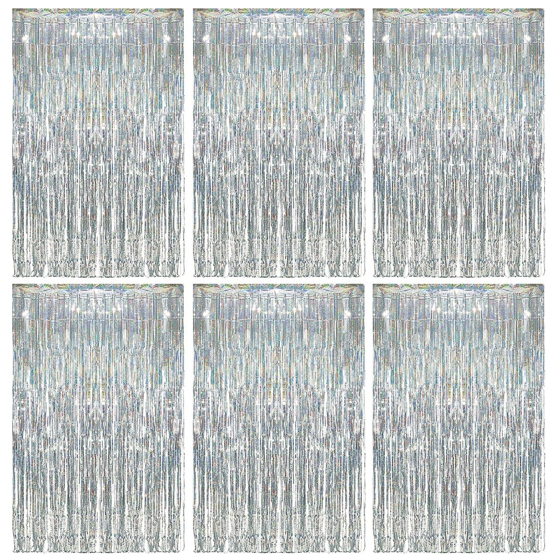O-Kinee 6 Pack Metallic Tinsel Curtains 1m x 2m Fringe Foil Curtain, Silver Tinsel Backdrop for Wedding Birthday Party Door Windows Decorations …