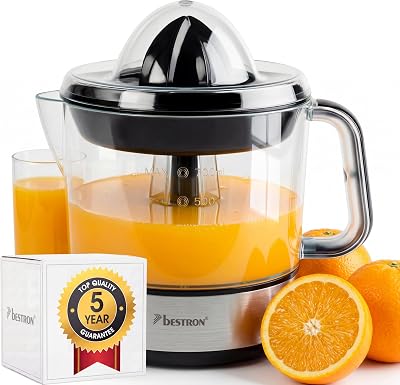 Spremiagrumi elettrico, Spremi agrumi elettronico con 2 coni di spremitura e coperchio per aromi, motore con due sensi di rotazione (sinistra/destra), capacità: 0,7 litri, 40 watt, argento