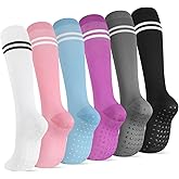 Jspupifip 6 Pairs Compression Socks for Women and Men with Grips 15-20mmHg Non Slip Circulation Support Socks Running Yoga