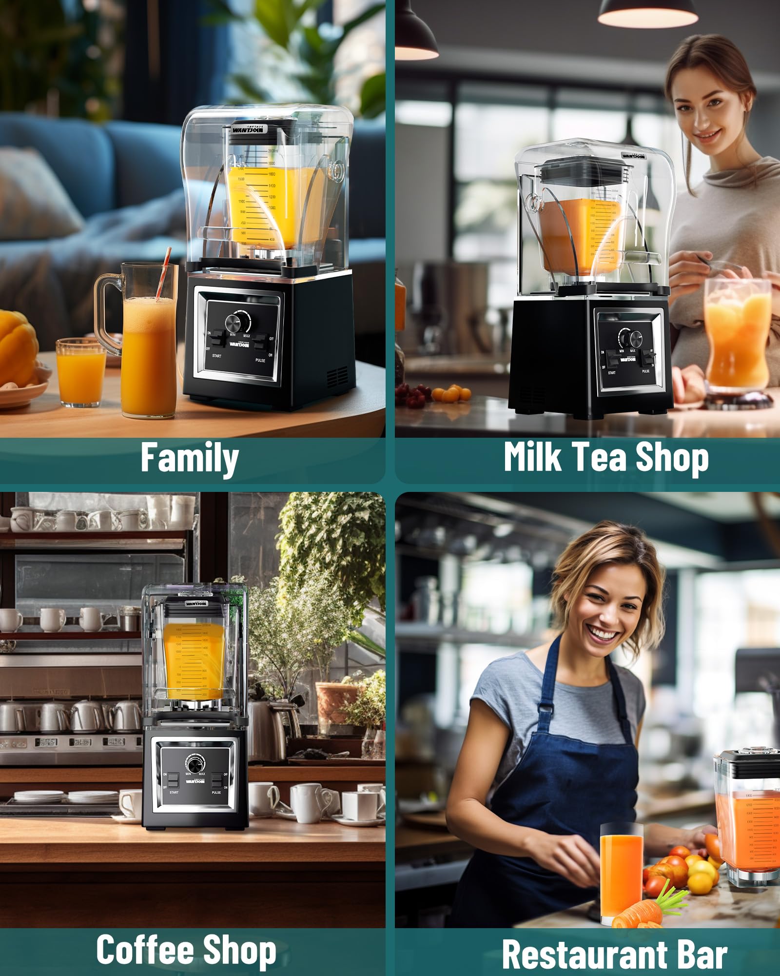 Licuadora de grado profesional Wantjoin - Licuadoras comerciales insonorizadas y silenciosas, protector extraíble, 2000 W de potencia, capacidad de 67 onzas - y bebidas congeladas (negra)