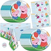 Peppa Pig Birthday Decorations | Serves 16 | Tablecloth, Plates, Napkins, Sticker | Peppa Pig Party Decorations