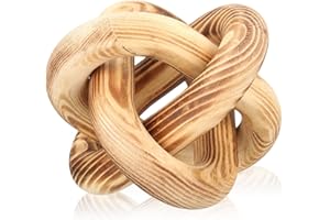 Yalikop 3 Link Wood Knot Decor - Hand Carved Coffee Table Decoration, Boho Chain Link Decor, Modern Shelf, Rustic Objects for Home Living Room Bedroom (Burnt)