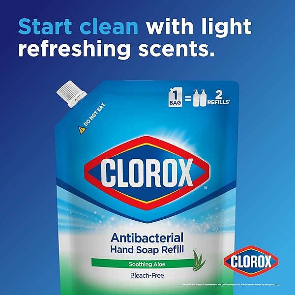 CLOROX ANTIBACTERIAL LIQUID HAND SOAP REFILL, SOOTHING ALOE SCENT – SCENTED HAND WASH, LIQUID SOAP FOR BATHROOM OR KITCHEN – WASHES AWAY DIRT FROM HANDS AND KEEPS THEM SOFT, 34 FL OZ