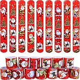 Ruisita 60 Pieces Christmas Slap Bracelets Slap Bands Bracelets Toys Santa Claus Slap Wristband for Christmas Party Favors
