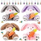Simgoing 4 Pack Easter Plush Bunny 5.3 Inch Easter Stuffed Sitting Lop Eared Rabbit with Carrot Soft Lovely for Kids Baby Boys Girls Easter Basket Stuffers Animal Birthday Parties(Classic Color)