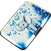 Kaabao Credit Card Holder for Women Men RFID Blocking Wallet Small Business Metal Slim Mini Aluminum Hard Case (Elephant Butterflies)