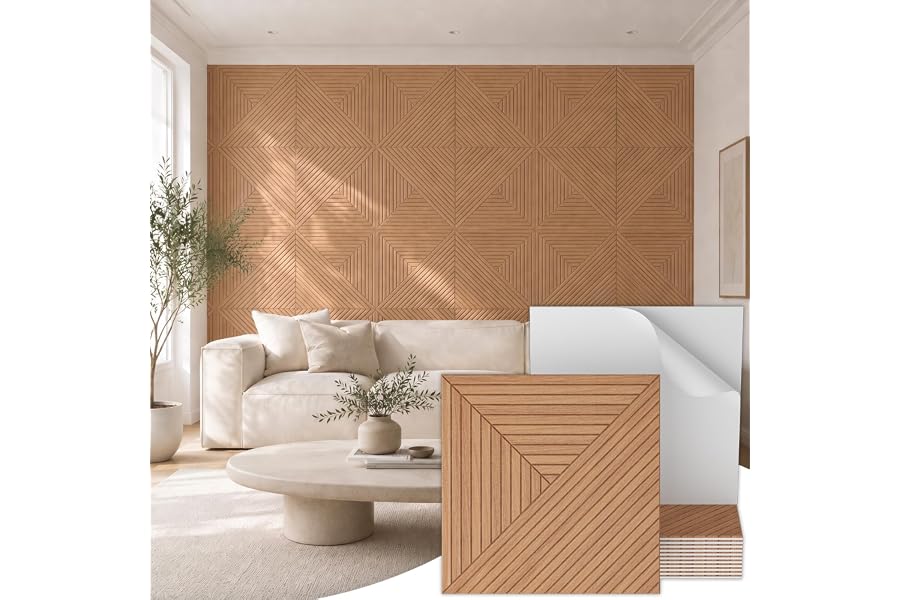 TONOR 12 Pack Acoustic Panels Peel and Stick, 23.6''x23.6''-46.5 sq.ft. | High-Density Acoustic Wood Panels Alternative. Soun