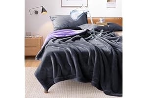 YISURE Waterproof Reversible Blanket 80''x60'' for Bed, Grey/Purple Washable Love Blankets Stain Proof, Reversible Leakproof 