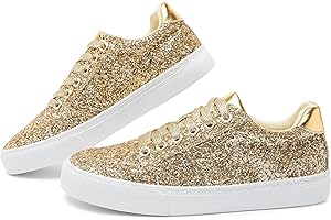Jeekopeg Glitter Sparkly Fashion Sneakers Shoes Shiny Casual Shoes Bling Sequin Concert Low Cut Lace up Shoes