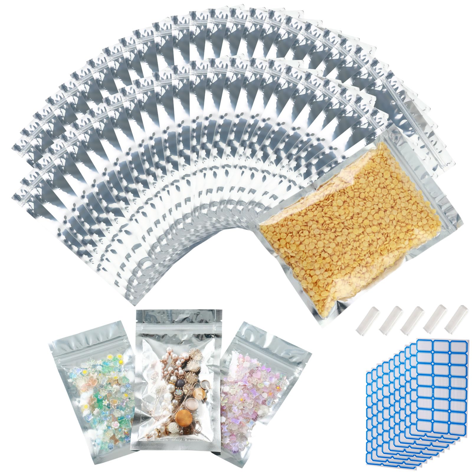 Photo 1 of 200-Pack Reclosable Small Mylar Bags for Food Storage 3.9" x 6.9" Pouch Bags in Bulk Resealable Smell Proof Aluminum Silver Foil Bag with Clear Window Edible Packaging