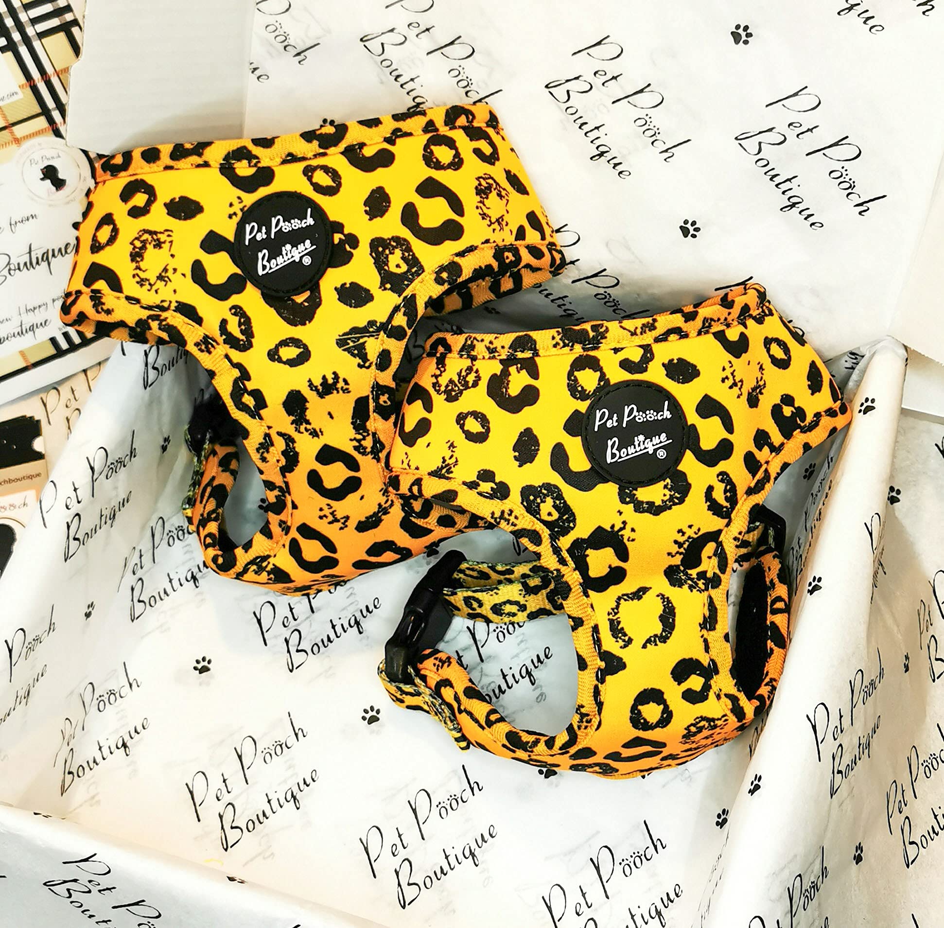 Pet Pooch Boutique Mustard Leopard Classic Dog Harness EXTRA LARGE