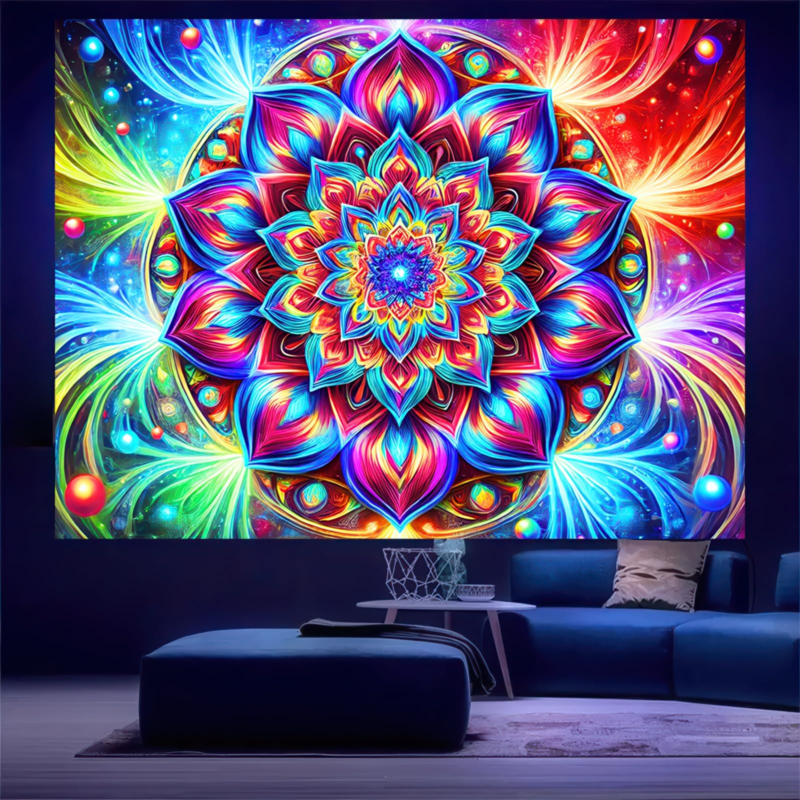 BlissYard Blacklight Tapestry UV Reactive Tapestry 78 * 59 Glow in the ...