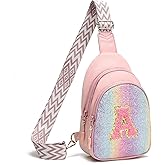 I IHAYNER Small Initial Sling Bag for Girls Fashion Waist Pack for Women Cute Crossbody Fanny Pack Personalized Girl Gifts (Pink-A）