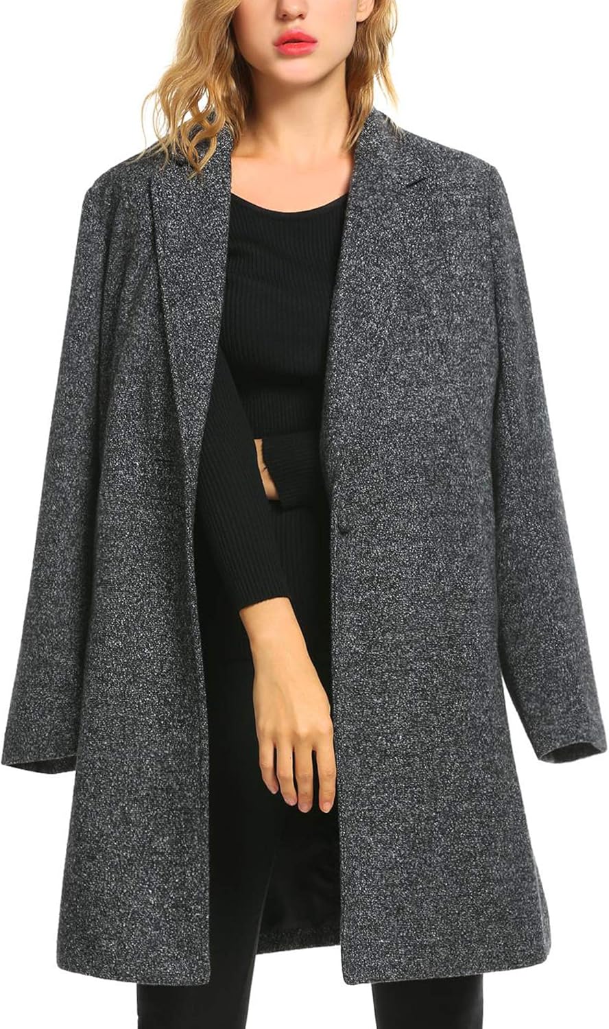 Zeagoo Women's Wool Blend Coat Notch Lapel Single Breasted Outwear Mid Long Pea Coat Jacket: Clothing