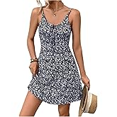 Floerns Women's 2025 Summer Dress for Women Disty Floral Print Milkmaid Cami Dress Tie Front Holiday A Line Short Dresses