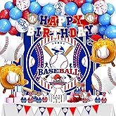 Baseball Birthday Party Decorations, 64 PCS Baseball Party Supplies Kit, Include Backdrop, Happy Birthday Banner, Balloons, Cupcake, Cake Toppers