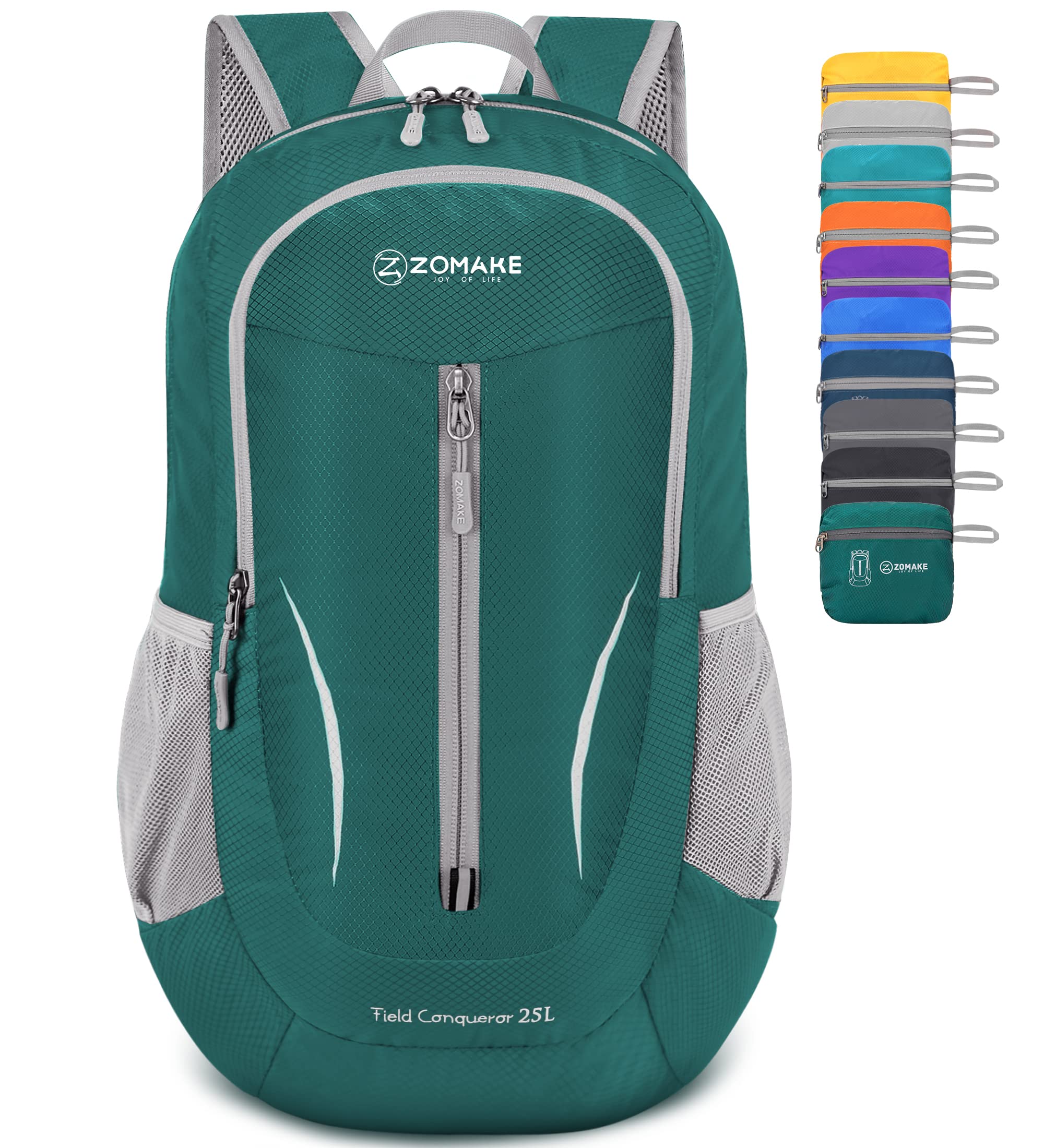 ZOMAKE Lightweight Foldable Backpack, Packable Rucksack 25L Folding Small Back Pack Foldaway Ultralight Daypack for Women Men Travel Hiking Walking (Dark Green)