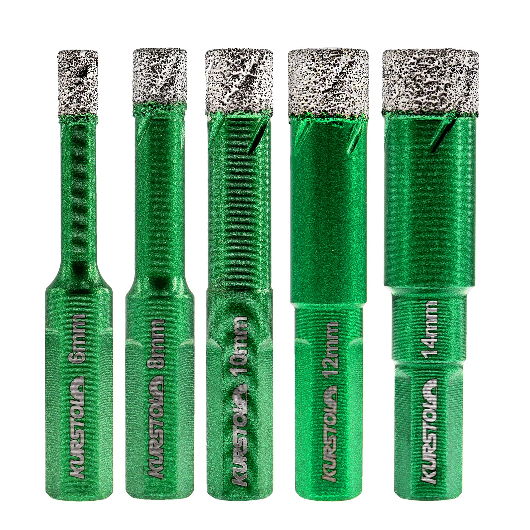 Porcelain Tile Diamond Drill Bits - Dry Hole Saw Set for Ceramic Marble Granite Stone, Diamond Core Drill Bit Kit Triangle Shank Fixed on Drills, No.K5(6/8/10/12/14mm)