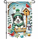 BlissYard Winter Garden Flag 12x18 Inch Cute Shepherd Dog Welcome Flag Snowy Scene Christmas Garden Flags Outdoor Yard Decor Seasonal Winter Flags for Porch Patio Lawn