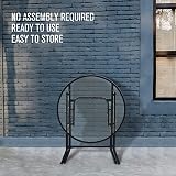 PHI VILLA Folding Side Table, Round Patio Table, Tempered Glass Top view 5