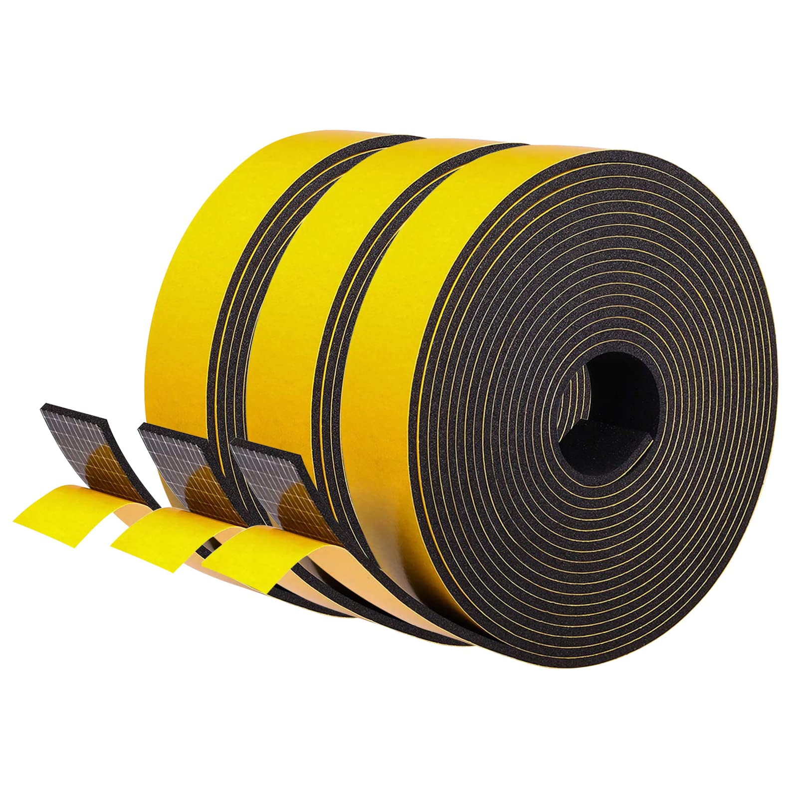 fowong Self Adhesive Foam Tape, 20 mm(W) x 3 mm(T) Closed Cell Home Window Door Draught Excluder Weather Stripping SoundProof DustProof Gap Insulating Tape,Total 15M Long (3 Rolls of 5M Long Each)