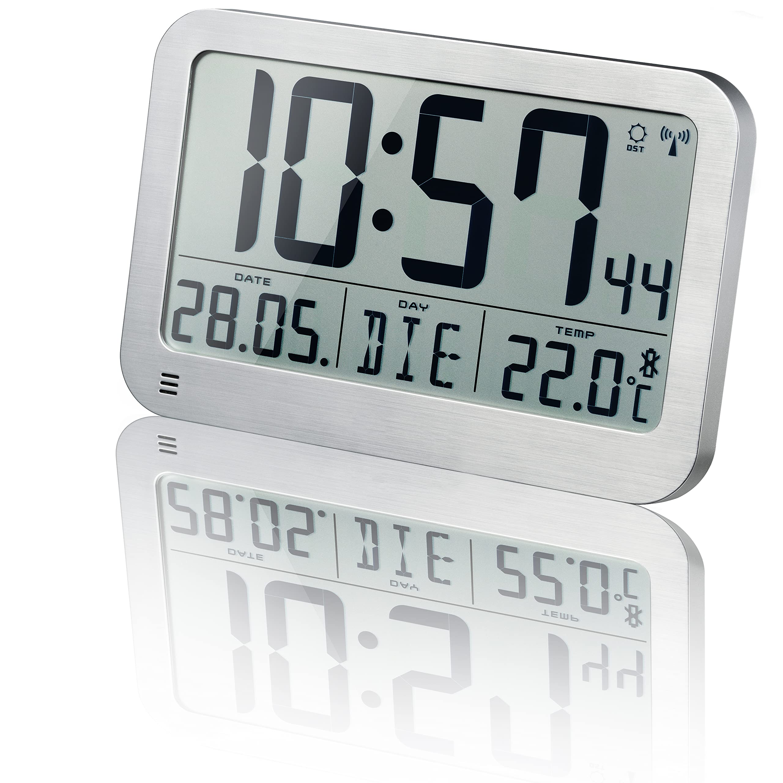Bresser Optus MyTime MC LCD Digital Wall Clock Table Clock 225 x 150 mm with Thermometer Silver