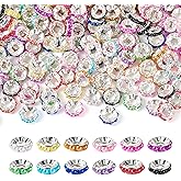 KISSITTY 200pcs Large Hole European Jewelry Beads 12mm Flat Round Brass Plastic Pearl Edges Loose Spacer Beads Bulk for Bracelet Necklace Earring Jewelry Making Pens DIY Crafts Supplies Mixed Color