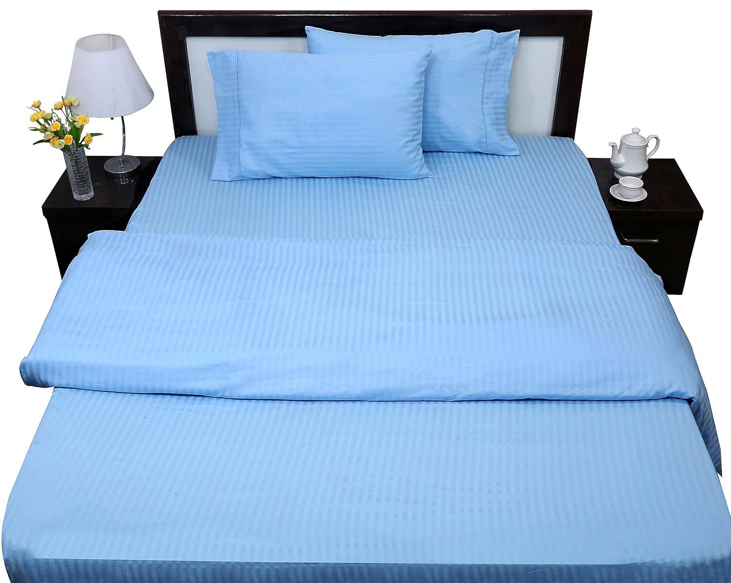 ARlinen Sheet Set Bunk Size (28X75) Inch Light Blue Stripe Fit Mattress up to 15 Inch Deep Pocket Egyptian Cotton 400-Thread-Count Premium Quality 4 PCs Bedding Bed Sheet Sets.