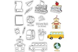 CRASPIRE Back to School Themed Clear Rubber Stamps Paper Books Stationery Vintage Reusable Transparent Silicone Stamp Seals f