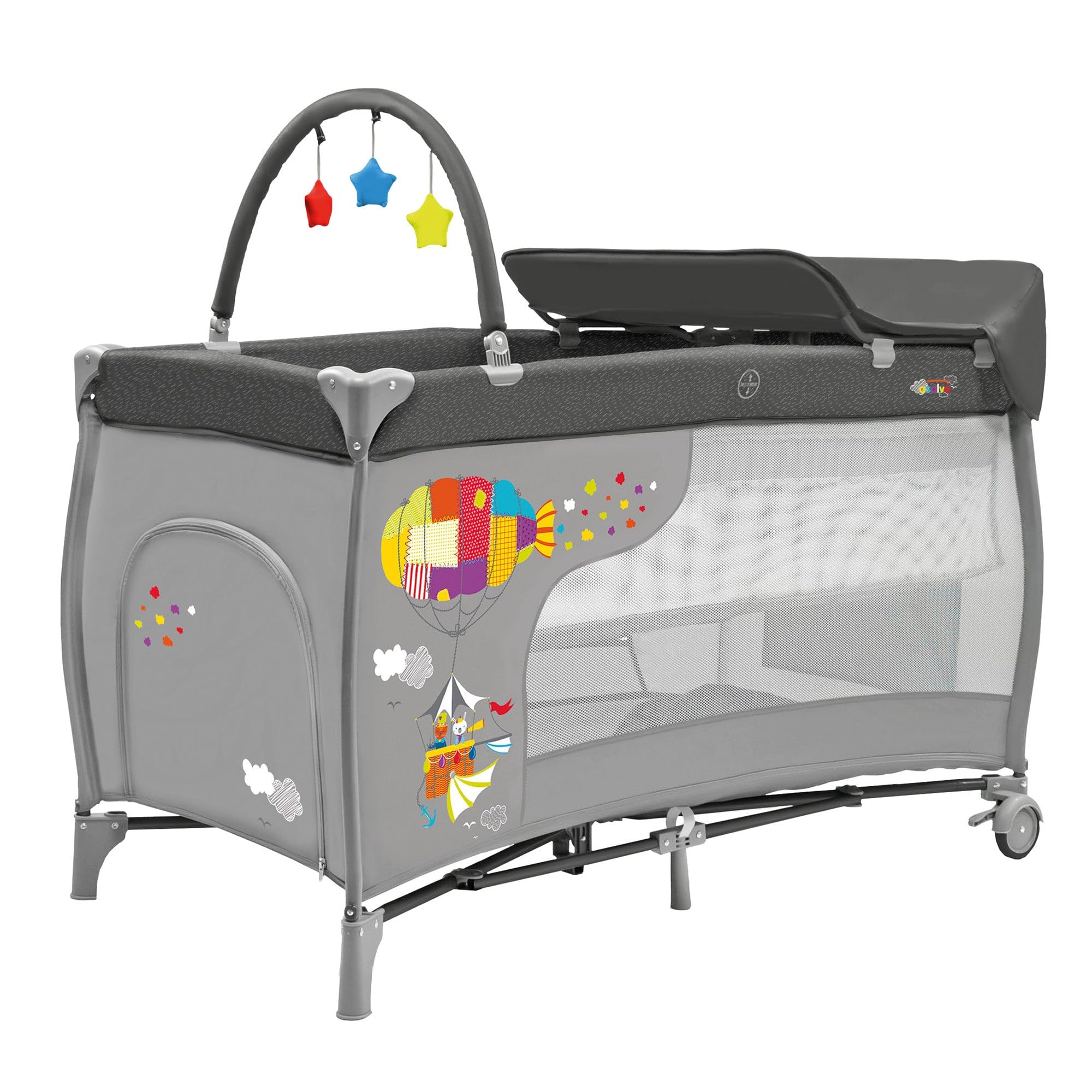 Asalvo Lit de Voyage Mix Plus Travel Cot, Polyester, Grey, Pequeño Individual