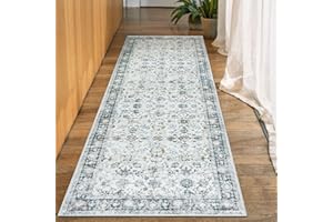 Morebes Vintage Washable Runner Rug 2x6 Non Slip,Grey Runners for Hallways,Distressed Soft Floral Long Bathroom Mat Indoor Floor Carpet Runer for Room Kitchen Entryway Laundry Foyer