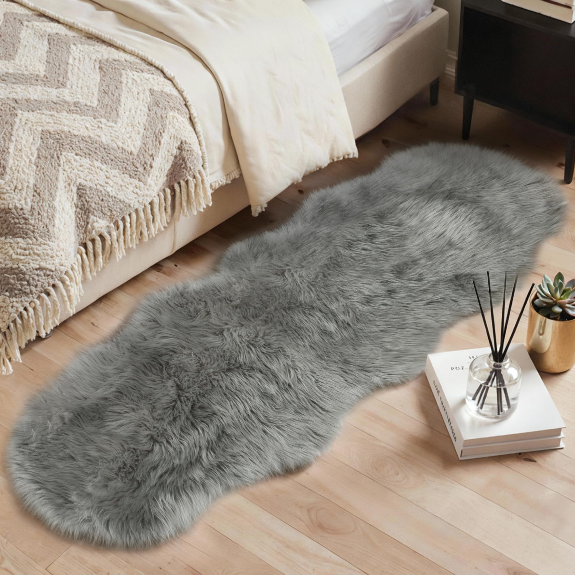 Two Fur Rug GENIMO 2x6 Fluffy Faux Fur Rug Runner, Ultra Soft Shaggy Sheepskin Rug ...