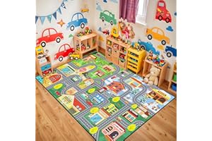 Jiospet Car Rug for Kids Playroom - Road Rug for Boys Room Kids Play Mat with Road Tracks Car Play Mat, 2.5x4 Feet