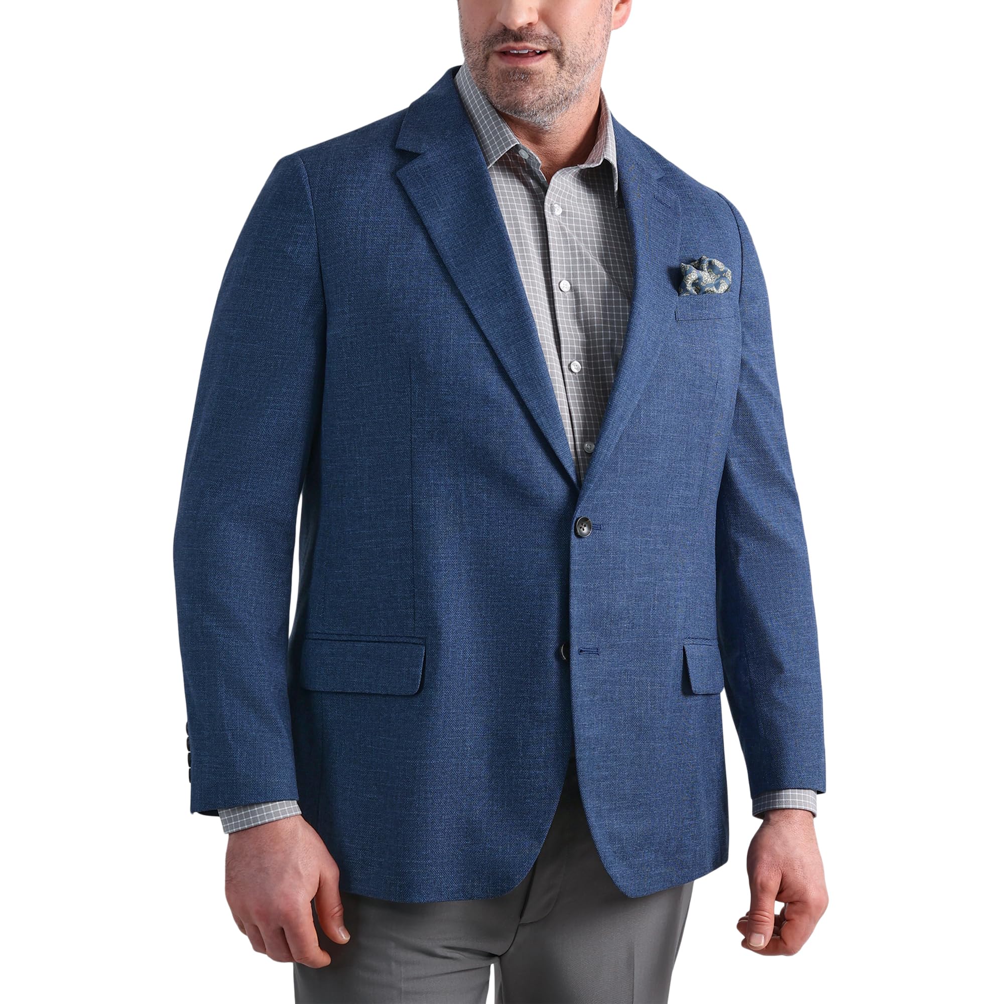 Haggar Big & Tall J.M Plaid Windowpane Cotton Tailored Fit Sport Coat Chambray