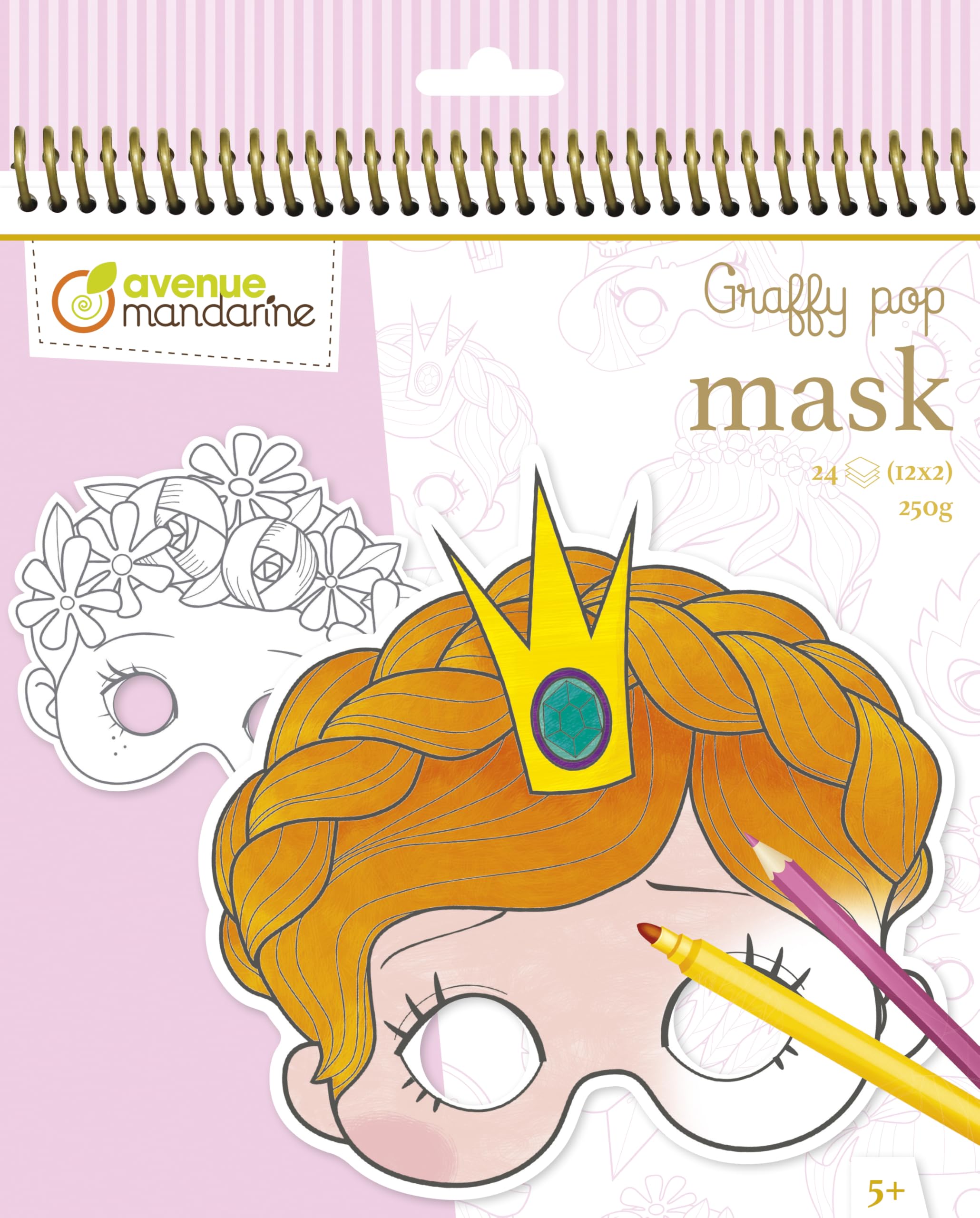 Avenue Mandarine Graffy Pop Colouring Masks - Girls - 24 Masks to Colour, Pre-Cut For Easy Removal, 12 Designs, Suitable for Ages 5+
