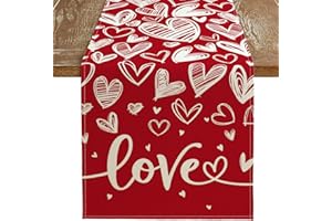 ARKENY Valentines Day Table Runner 13x90 Inches, Love Heart Red Seasonal Farmhouse Burlap Indoor Kitchen Anniversary Wedding Dining Table Decorations for Home Party AT516-90