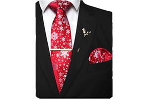 JEMYGINS Festival Christmas Tie and Pocket Square with Tie Clip and lapel pin Set