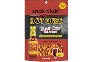 Snak Club x Hot Ones Tangy Chili Snack Mix, Mild Spicy Snacks with Peanuts, Pretzels, Sesame Sticks, Toasted Corn & Cashews, Inspired by Hot Ones Hot Sauce, 10 oz Bag
