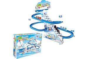 ARSUK Playful Penguin Race Game, Roller Coaster Musical Toy Track Playset with Music & LED Flashing Lights On/Off Button for Toddlers and Kids Gift
