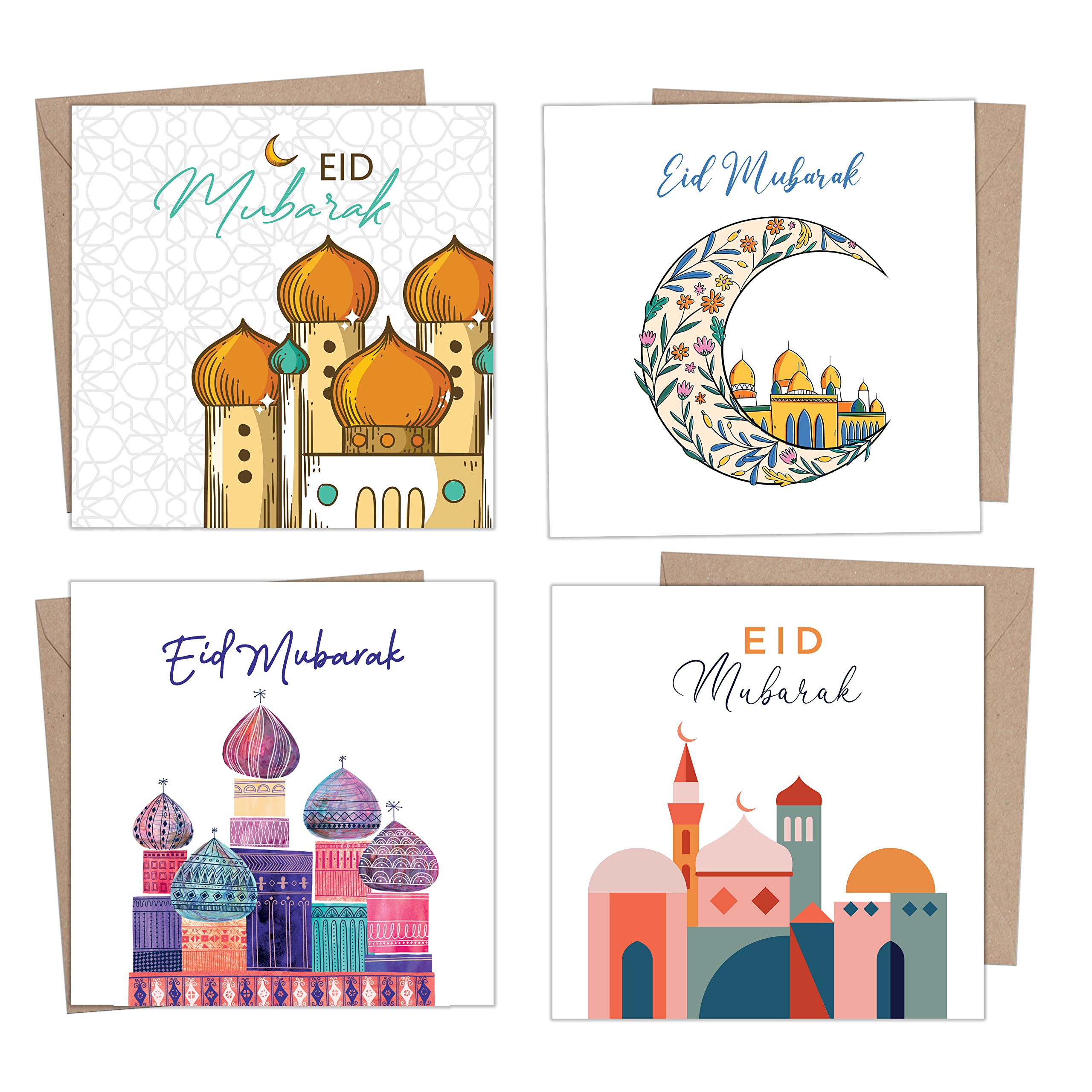 Giftinghouse Eid Cards Pack of 4/12 with envelopes - Eid Mubarak Cards multipack greetings cards - Eco Friendly card for kids and Family - Made in the UK