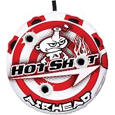 Airhead Hot Shot Towable Tube for Boating, 1 - 2 Rider Inflatable Boat Tube for Water Tubing, Round Deck for Air Time, Full Nylon Cover, Padded Handles with Neoprene Knuckle Guards, Speed Safety Valve