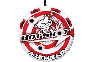 Airhead Hot Shot Towable 1-2 Rider Tube for Boating and Water Sports, Double-Stitched Full Nylon Cover & Speed Safety Valve for Easy Inflating & Deflating