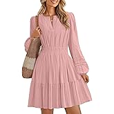 ZESICA Long Sleeve V Neck Mini Dresses for Women 2026 Spring High Waist Ruffle Pleated A Line Cocktail Party Short Dress